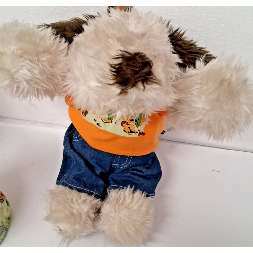 RARE Build A Bear Shaggy Dog Puppy Floppy Brown White Plush with Outfit